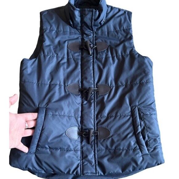 Bagatelle Quilted Vest Navy Toggles Size Small Zip Snap Button Cabin Lodge Fall - Picture 2 of 9